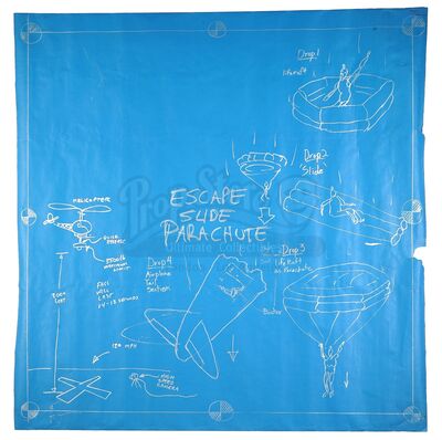 Lot # 55: Episode "Escape Slide Parachute" (2005, E37): Episode Blueprint Signed by Adam Savage - Escape Slide Parachute