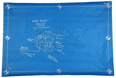 Lot # 65: Episode "Exploding Water Heater" (2007, E89): Episode Blueprint Signed by Adam Savage - Water Heater House