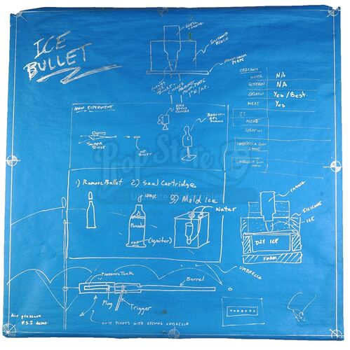 Lot # 68: Episode "Exploding Toilet" (2003, E1): Episode Blueprint Signed by Adam Savage - Ice Bullet