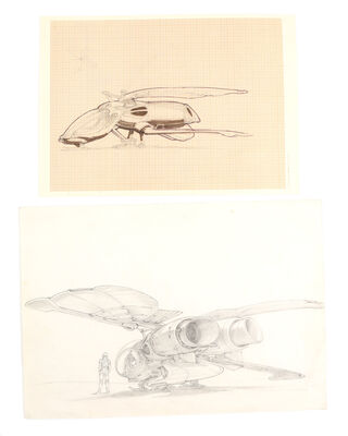 Lot #549 - DUNE (UNPRODUCED) - Pair of Hand-Drawn Ron Cobb Ornithopter Concept Sketches