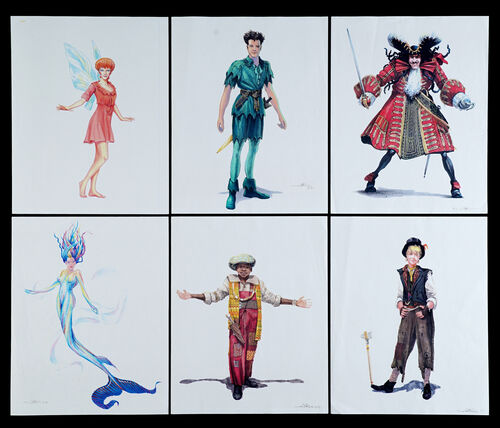 Lot #645 - HOOK (1991) - Set of Six Printed John Bell Costume Concept Illustrations