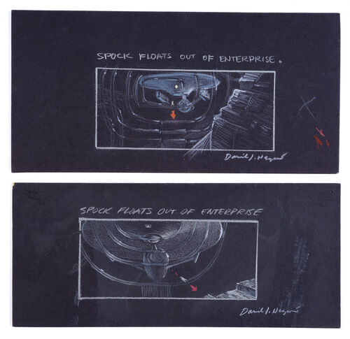 Lot #888 - STAR TREK: THE MOTION PICTURE (1979) - Hand-drawn David Negron, Sr. "Spock Floating Out of the Enterprise" Storyboard