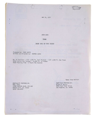 Lot #926 - STAR WARS: A NEW HOPE (1977) - 70mm Continuity Script