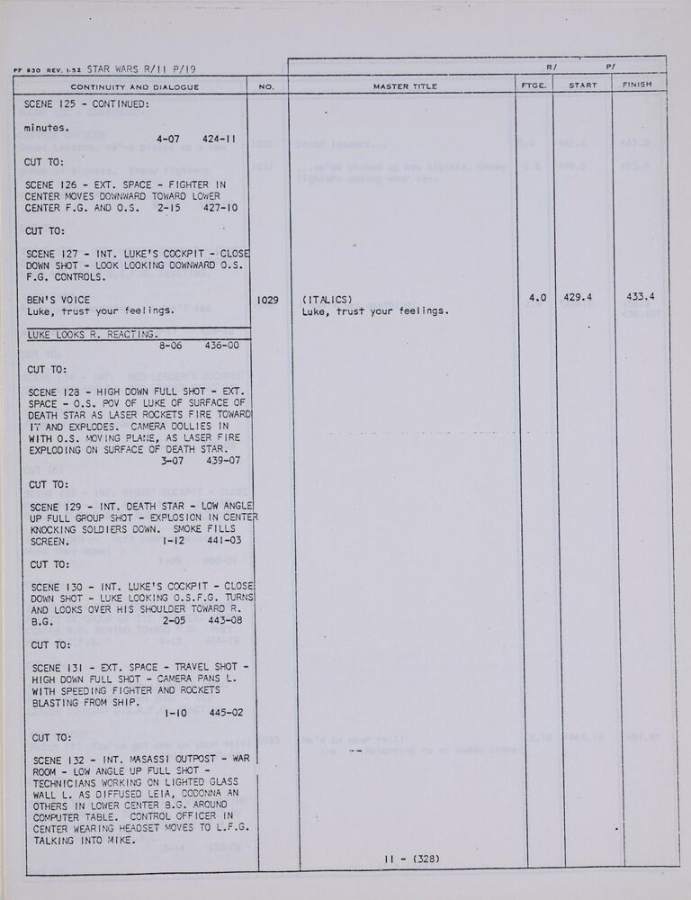 Lot #926 - STAR WARS: A NEW HOPE (1977) - 70mm Continuity Script