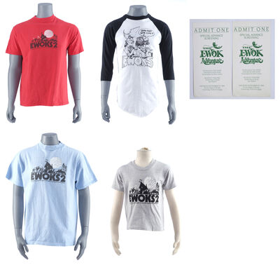 Lot #977 - EWOKS: THE BATTLE FOR ENDOR (1985) - Four Crew Shirts and Two Screening Invitations
