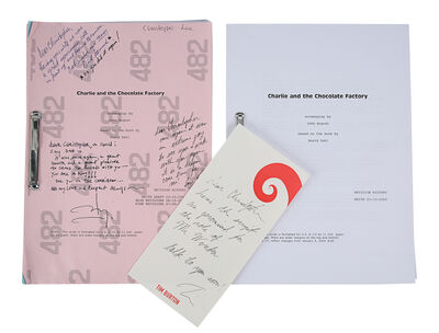 Lot #494 - CHARLIE AND THE CHOCOLATE FACTORY (2005) - Pair of Sir Christopher Lee's Personal Scripts and Compliment Slip From Tim Burton