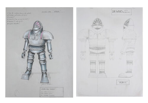 Lot #544 - DOCTOR WHO: ROBOT (T.V. SERIES, 1975) - Pair of Hand-drawn James Acheson Robot Designs