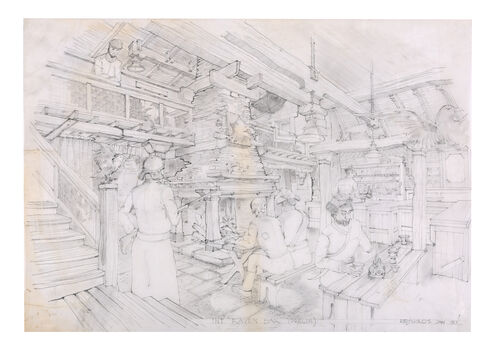 Lot #652 - RAIDERS OF THE LOST ARK (1981) - Hand-drawn Norman Reynolds "The Raven" Interior Concept Sketch