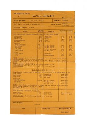 Lot #674 - GOLDFINGER (1964) - "No, Mr. Bond, I expect you to die!" Call Sheet and Dope Sheet