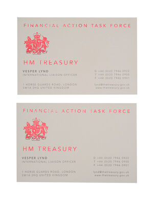 Lot #701 - CASINO ROYALE (2006) - Vesper Lynd's (Eva Green) International Liaison Officer HM Treasury Business Cards