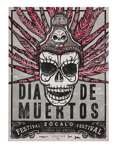 Lot #702 - SPECTRE (2015) - Sam Mendes-autographed Day of the Dead Crew Poster