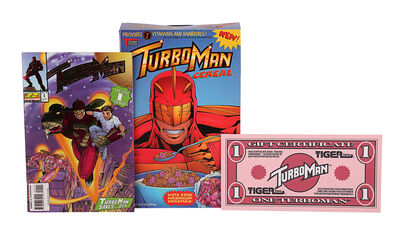 Lot #706 - JINGLE ALL THE WAY (1996) - Turbo Man Comic Book, Cereal Box and Gift Certificate