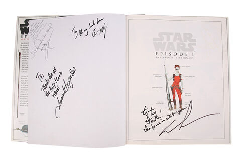 Lot #908 - STAR WARS: THE PHANTOM MENACE (1999) - George Lucas and Main Cast Autographed Visual Dictionary