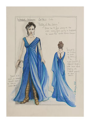 Lot #30 - WONDER WOMAN (2017) - BAFTA Collection: Hand-painted Lindy Hemming Costume Design for Wonder Woman's (Gal Gadot) Schloss Party Dress