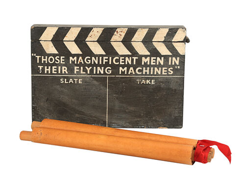 Lot #1050 - THOSE MAGNIFICENT MEN IN THEIR FLYING MACHINES (1965) - Clapperboard and Presentation Scroll Crew Gift
