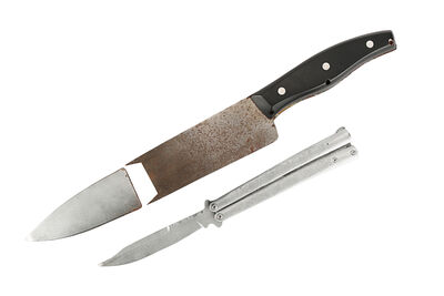 Lot #730 - KICK-ASS (2010) - Hit-Girl's (Chloe Grace Moretz) SFX Kitchen Knife and Stunt Butterfly Knife