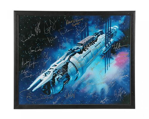 Lot #42 - BABYLON 5 (1993-98) - Special 'Babylon 5' Poster Autographed by 35 Cast and Crew including J. Michael Straczynski, Bruce Boxleitner, Tracy Scoggins, Bill Mumy, and Others