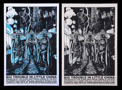 Lot #66 - BIG TROUBLE IN LITTLE CHINA (1986) - Two Autographed and Hand-numbered Limited Edition Alamo Drafthouse Regular and Variant Prints, 2008