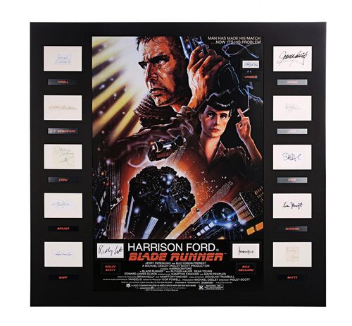 Lot #81 - BLADE RUNNER (1982) - Poster Display Autographed by Twelve including Ridley Scott, Rutger Hauer, Vangelis and Others, 1982
