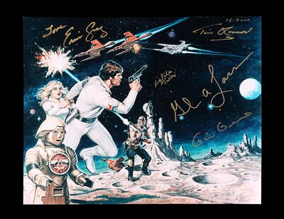 Lot #173 - BUCK ROGERS IN THE 25TH CENTURY (TV SERIES, 1979-1981) - Art Print Autographed by Gil Gerard, Erin Gray, Glen A. Larson and Others