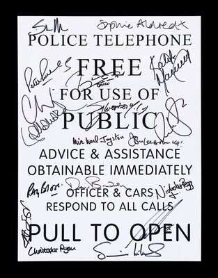 Lot #214 - DOCTOR WHO (TV SERIES, 1963-PRESENT) - TARDIS Police Notice Print Autographed by Christopher Eccleston, Sylvester McCoy and Others