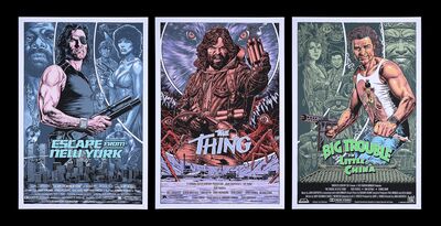 Lot #233 - ESCAPE FROM NEW YORK (1981), THE THING (1982), BIG TROUBLE IN LITTLE CHINA (1986) - A Set of Three Matching Numbered and Hand-signed Limited Edition Private Commission Prints, 2013