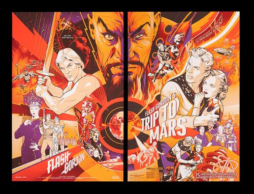 Lot #258 - FLASH GORDON'S TRIP TO MARS (1938) AND FLASH GORDON (1980) - Set of Two Signed and Matching Numbered Limited Edition Mondo Prints, 2014