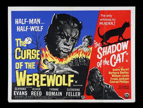 Lot #303 - THE CURSE OF THE WEREWOLF/THE SHADOW OF THE CAT (1960S) - UK Quad Double Bill, 1960s