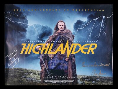 Lot #325 - HIGHLANDER (1986) - UK Quad Autographed by Christopher Lambert and Clancy Brown, 2016
