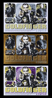Lot #376 - JAMES BOND: GOLDFINGER (1964) - Set of Three Colony Theater Posters (Gold, Silver, Purple), 2010