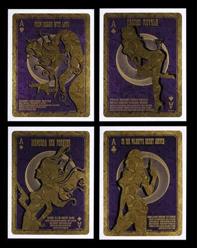Lot #420 - JAMES BOND: CASINO ROYALE (1967), DIAMONDS ARE FOREVER (1971), FROM RUSSIA WITH LOVE (1963), ON HER MAJESTY'S SECRET SERVICE (1969) - Set of Four Hand-signed and Numbered Limited Edition Castro Theatre Prints - Purple Edition, 2012