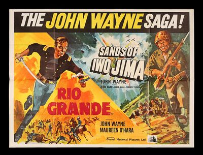 Lot #446 - JOHN WAYNE: RIO GRANDE / THE SANDS OF IWO JIMA (1960S) - UK Double Bill Quad, 1960s