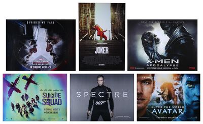 Lot #451 - JOKER (2019), JAMES BOND: SPECTRE (2015), CAPTAIN AMERICA: CIVIL WAR (2016), X-MEN: APOCALYPSE (2016), AVATAR (2009), SUICIDE SQUAD (2016) - Six UK Quads and US/International One-Sheets, 2009-2019