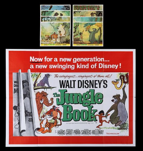 Lot #454 - THE JUNGLE BOOK (1967) - UK Quad and Complete Set of Eight Front Of House Lobby Cards, 1967