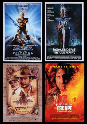 Lot #512 - MASTERS OF THE UNIVERSE (1987), INDIANA JONES AND THE LAST CRUSADE (1989), HIGHLANDER 2: THE QUICKENING (1991), ESCAPE FROM L.A. (1996) - Four US One-Sheets, 1987, 1989, 1991, 1996