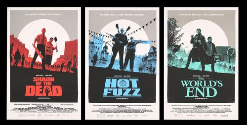 Lot #596 - SHAUN OF THE DEAD (2004), HOT FUZZ (2007), THE WORLD'S END (2013) - Set of Three Signed and Matching Numbered Limited Edition Vice Press Prints, 2019, 2020, 2021