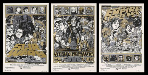 Lot #702 - STAR WARS: ORIGINAL TRILOGY (1977-83) - Set of Three Gold Variant Artist Proof Hand-numbered and Signed Mondo Posters, 2010
