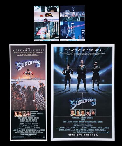 Lot #718 - SUPERMAN II (1980) - US One-Sheet (Teaser), US Insert and Complete Set of Eight Front of House Lobby Cards, 1980