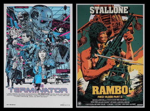 Lot #729 - TERMINATOR (1984) AND RAMBO: FIRST BLOOD PART II (1985) - Private Commission Tyler Stout Screenprint and Mondo Poster, 2020