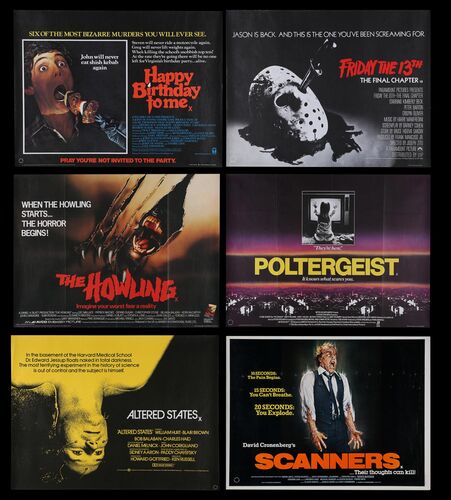 Lot #763 - VARIOUS HORROR PRODUCTIONS (1981-1984) - Six UK Quads, 1981, 1982, 1984