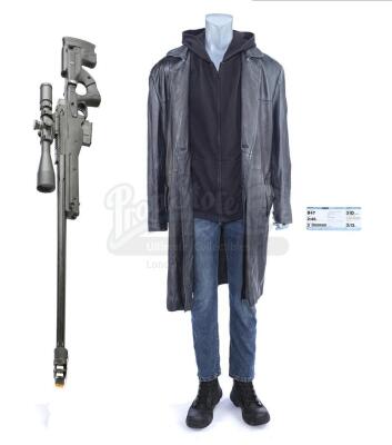 Lot # 11: Marvel's The Punisher (TV Series) - Frank Castle's Airport Costume with Mickey O'Hare's Boarding Pass and Stunt Sniper Rifle