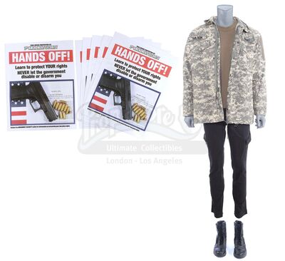 Lot # 33: Marvel's The Punisher (TV Series) - Lewis Wilson's Anvil Meeting Costume and 'Hands Off!' Flyers