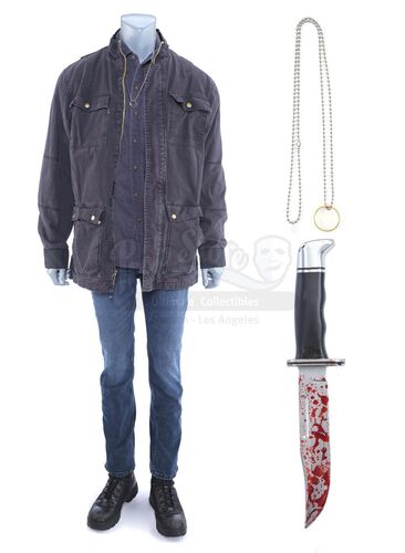Lot # 220: Marvel's The Punisher (TV Series) - Frank Castle's Roadhouse Costume with Maria Castle's Wedding Ring and Bloodied Stunt Knife