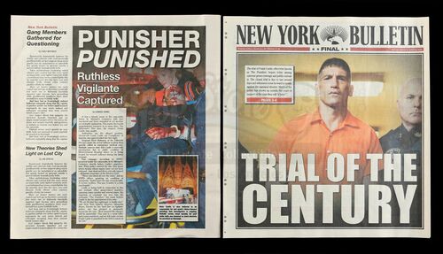 Lot # 304: Marvel's Daredevil (TV Series) - Frank Castle New York Bulletin Newspaper Covers and Insert Page
