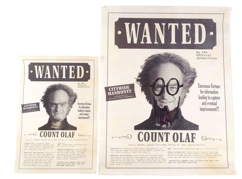 Lot # 38: Netflix's A Series of Unfortunate Events (TV Series) - Count Olaf's Wanted Posters - Clean and Drawn with Glasses and Beard