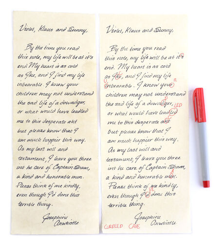 Lot # 44: Netflix's A Series of Unfortunate Events (TV Series) - Aunt Josephine's Suicide Notes with Pen