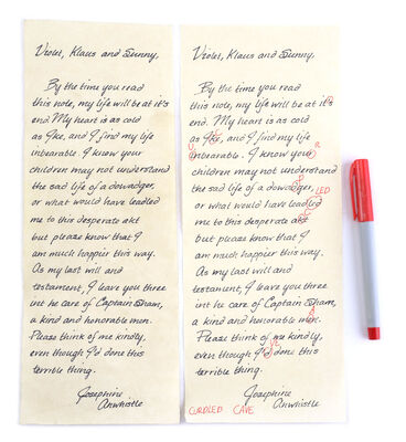 Lot # 44: Netflix's A Series of Unfortunate Events (TV Series) - Aunt Josephine's Suicide Notes with Pen