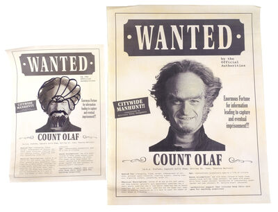 Lot # 90: Netflix's A Series of Unfortunate Events (TV Series) - Count Olaf's Wanted Posters - Clean and Drawn with Coach Genghis Turban