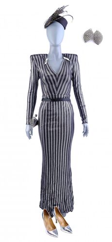 Lot # 100: Netflix's A Series of Unfortunate Events (TV Series) - Esme Squalor's Black and Silver Auctioneer Dress and Accessories
