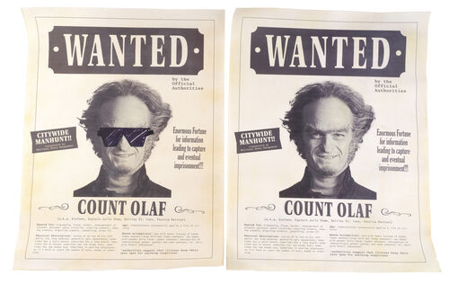 Lot # 104: Netflix's A Series of Unfortunate Events (TV Series) - Count Olaf's Wanted Posters - Clean and with Drawn Glasses